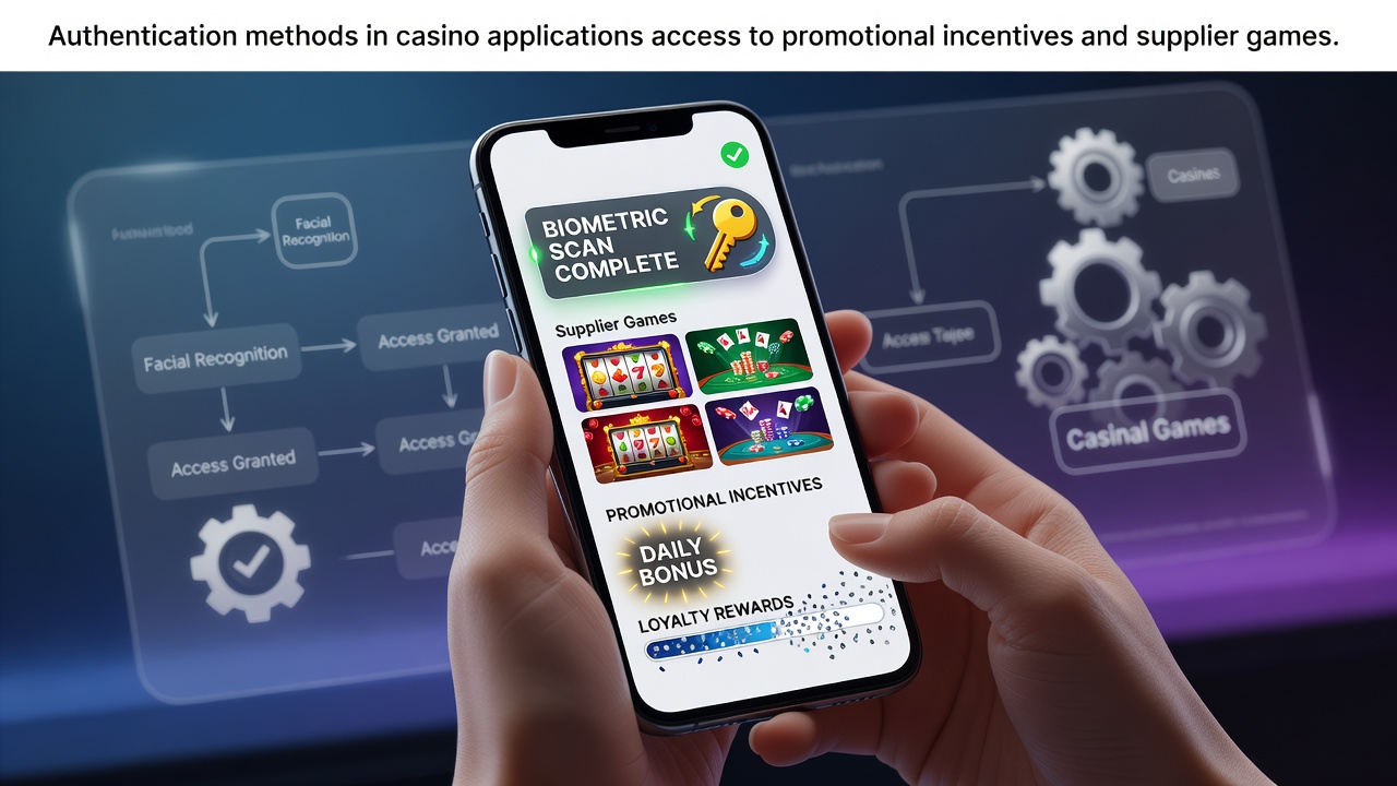 Handheld casino app interface showing secure login and promotional offers