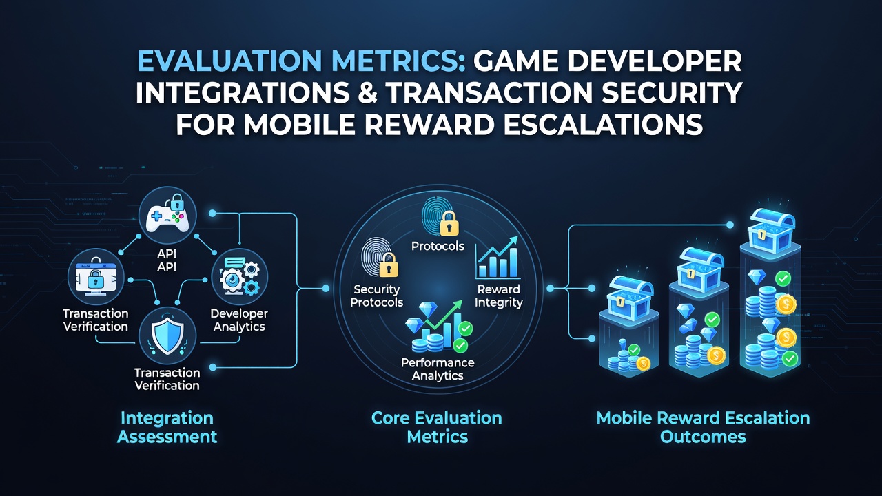 Evaluation metrics dashboard displaying integration scores and security protocols for mobile reward systems