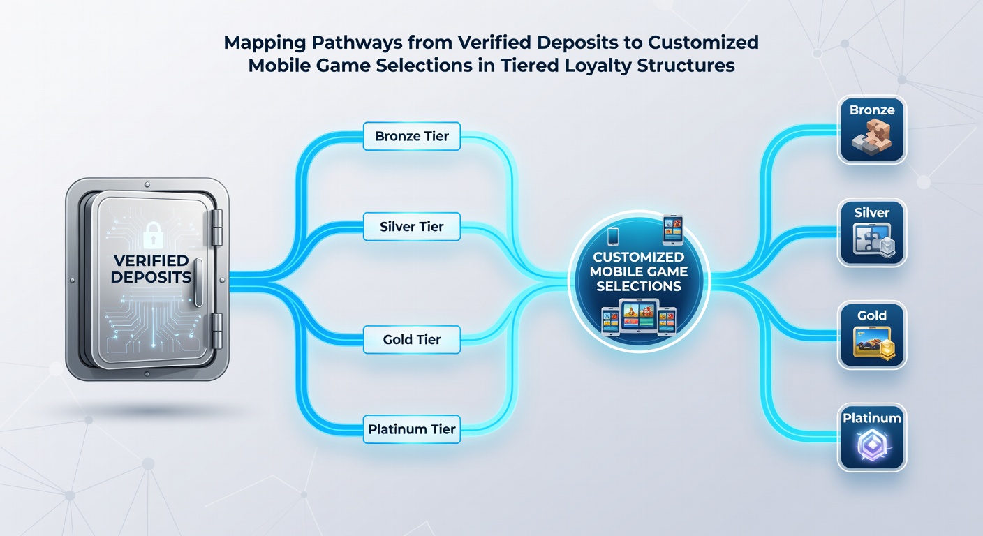 Flowchart showing mobile app screens with tier-based game recommendations after deposit processing