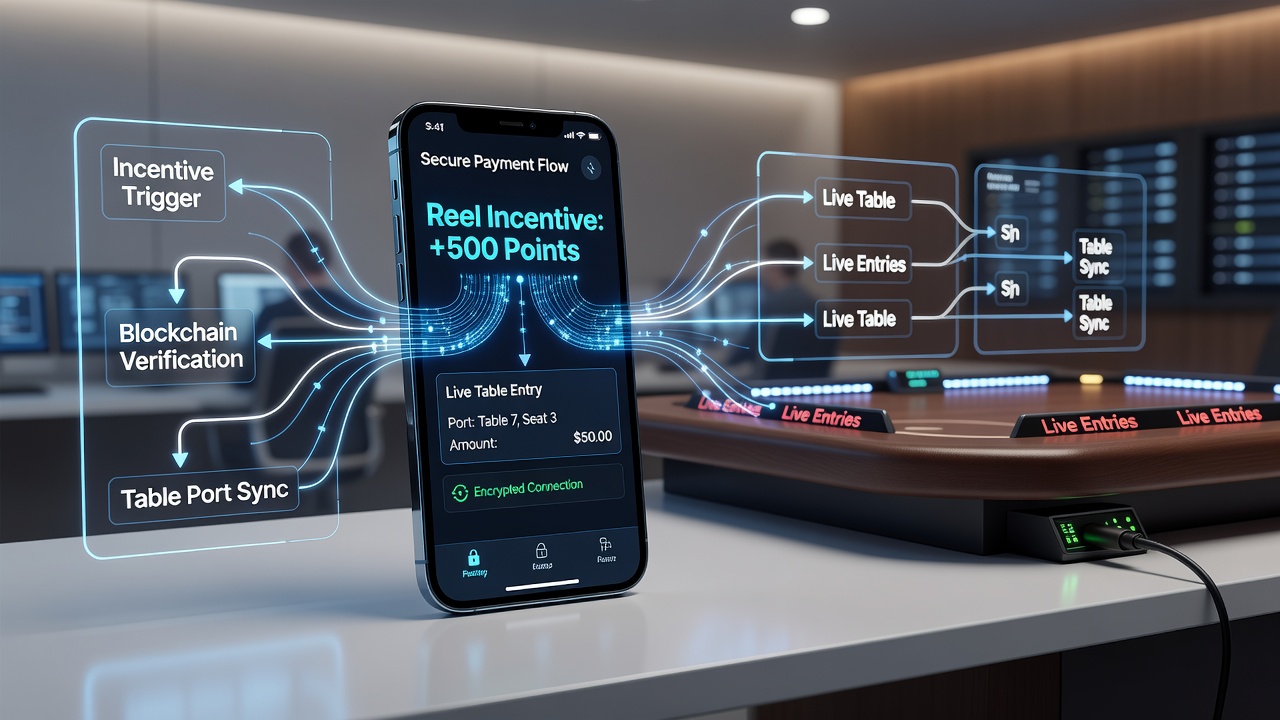 Mobile app screen displaying live table entry after reel bonus redemption via secure payment