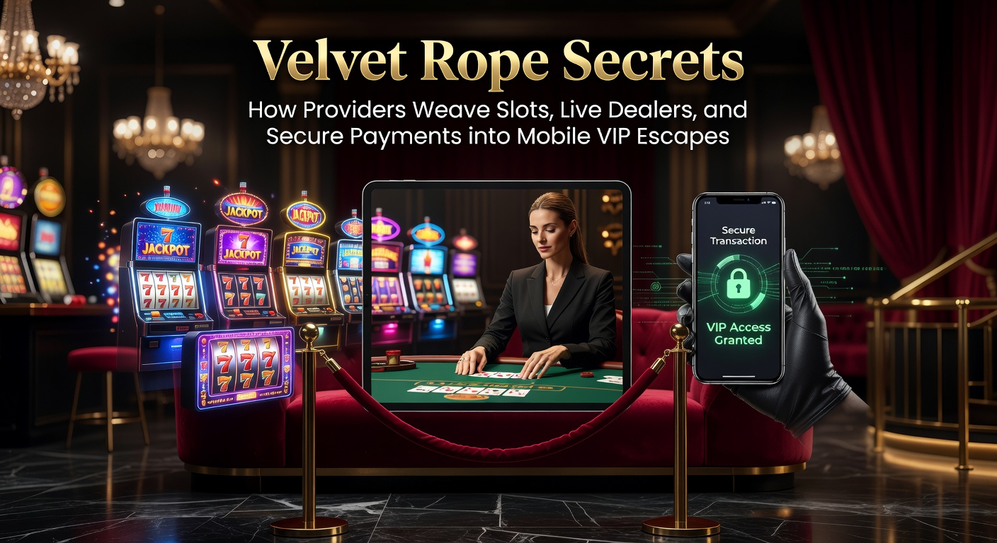 Mobile screen displaying a luxurious VIP casino interface with slots, live dealer table, and payment options seamlessly integrated