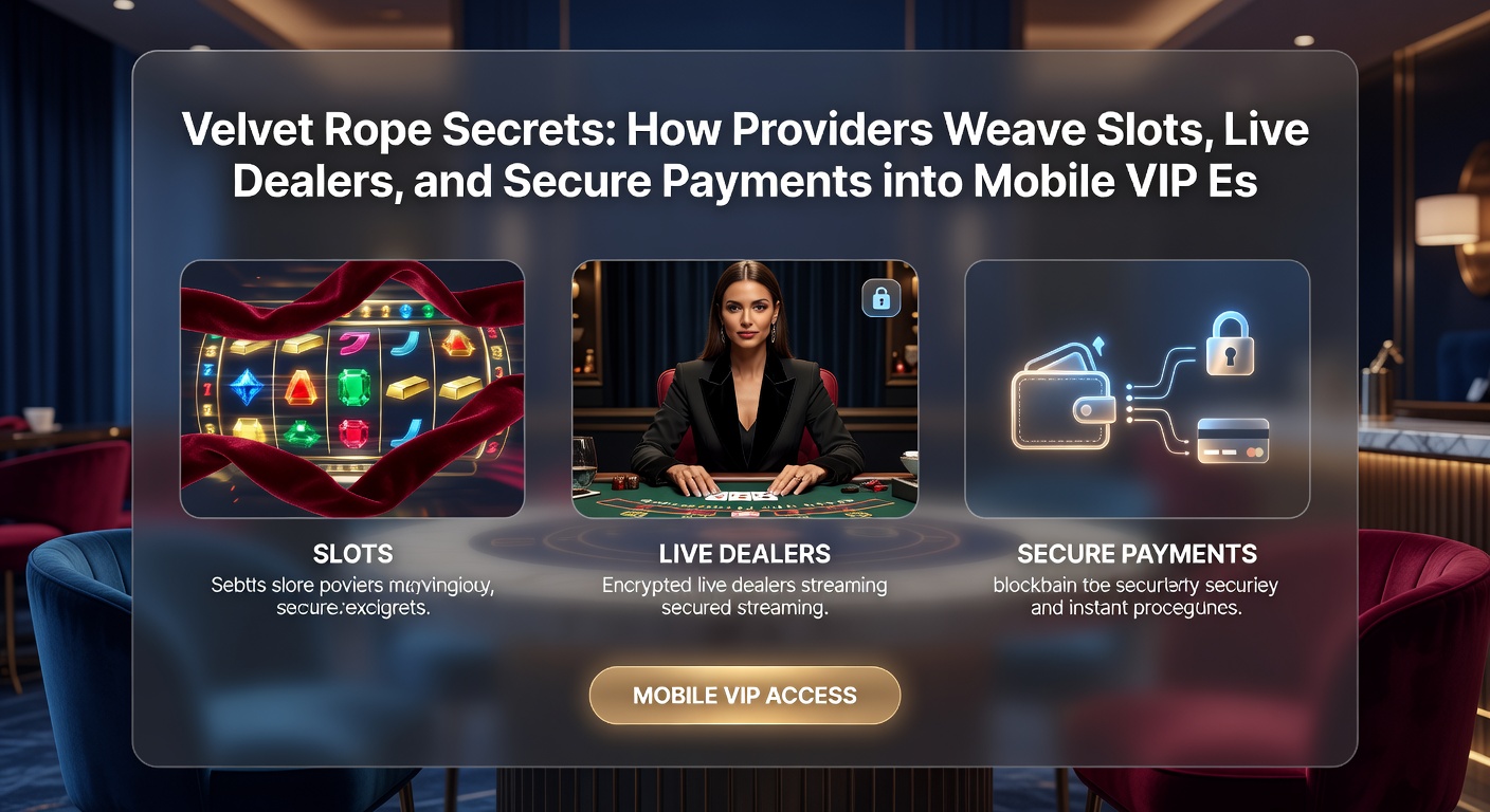 Live dealer at a high-tech studio table, interacting with mobile VIP players via split-screen interface showing slots and payments nearby